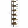 YITAHOME Bookcase 6 Tiers, Floor Standing Book Shelf with 4 Hooks, Wooden Shelf and Metal Frame Book Rack Industrial Tall Shelf unit Storage for