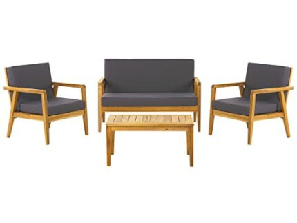 4 Piece Garden Conversation Set Sofa 2 Armchairs Table Grey Cushions Pallano