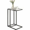 YMYNY C Shaped End Table, Tempered Glass Snack Side Table for Small Space with Metal Frame, Narrow Couch Table, for Living Room, Bedroom, Modern