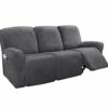 ADAFA Stretch Recliner Chair Covers Sofa Slipcover 2/3 Seater Velvet Washable Non-slip Furniture Couch Cover Protector,Grey,3 Seater