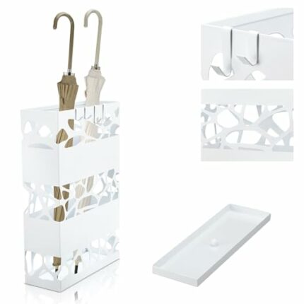 Zhehao Umbrella Stands for Entryway Metal Umbrella Holder 11.81 x 4.33 x 17.72 Inches Freestanding Rectangular Umbrella Rack Hollow Cane Stand wi