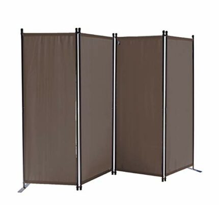 QUICK STAR Paravent 220 x 165 cm Fabric Room Devider Garden 4-Part Patrition Wall Foldable Balcony Privacy Screen Grey-Brown