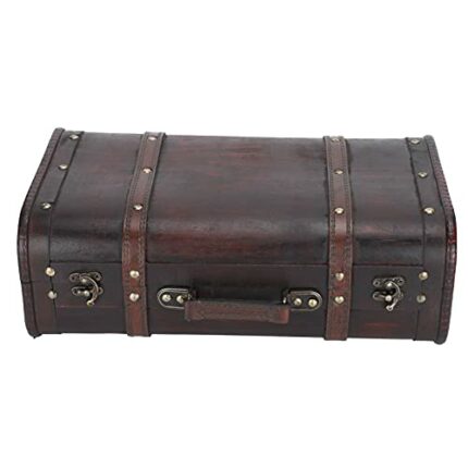 BORDSTRACT Vintage Wooden Case, 38 x 23 x 13.5cm Decorative Antique Treasure Chest Wooden Trunk, Portable Retro Suitcase Wooden Storage Box for H