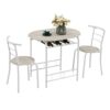 DINGZZ Dining Table Set Oak PVC (80x53x76cm) Baking Lacquer Couples Bending Back Breakfast Table (Table and Two Chairs) White