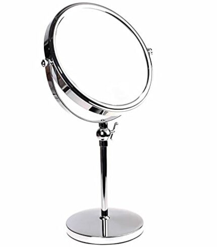 HIMRY Pedestal Mirror Height Adjustable, 8 Inch 5x Magnification Cosmetic Mirror, Two-Sided Swivel Mirror Chrome finish, Standing Shaving Mirror