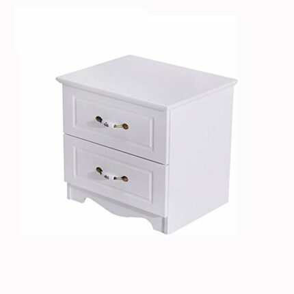 N/A Wooden Bedside Table Simple and Locker, Double Drawer Design Bedside Table, White