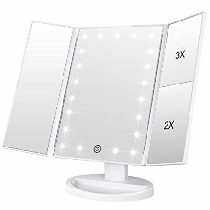 WEILY Vanity Makeup Mirror,1x/2x/3x Tri-Fold Makeup Mirror with 21 LED Lights, Adjustable Touch Screen Lighted Mirror Dressing Mirror, gift for w