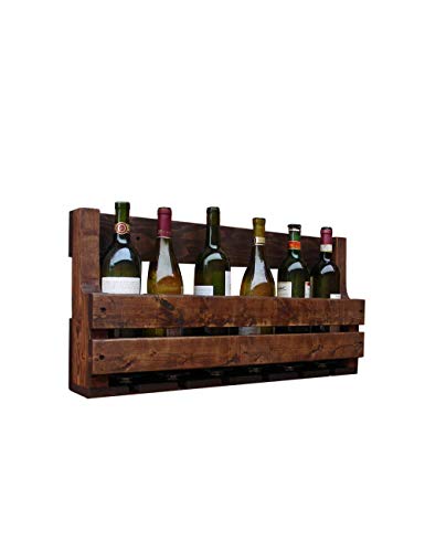 PIBM Stylish Simplicity Wine Rack Creative Vintage American Solid Wood Wine Rack Holds 6 Bottles and 6 Cups Wall-Mounted Pine Vintage Storage Rac