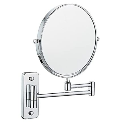 LASIEYO Wall Cosmetic Mirror, 8 Inch 1X 10X Double Sided Makeup Mirror, Wall Mounted 360° Swivel Extension ​Shaving Mirror for Bathroom Round Van