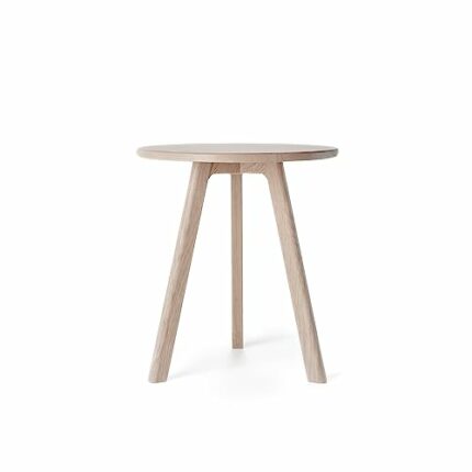 Round Side Table 100% Solid Wood Occasional Table Minimal Scandinavian End Table for Living Room Sofa Table (Whitewash Oak)