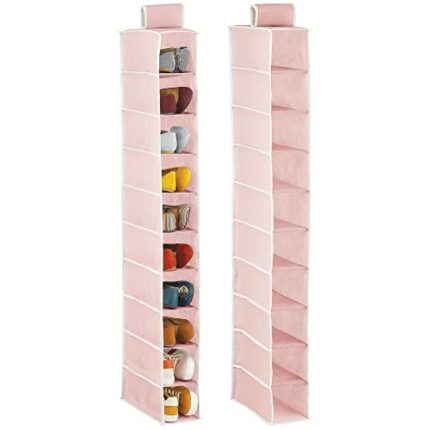 mDesign Set of 2 Hanging Shoe Rack — Practical Wardrobe Storage Solutions for Shoes, Towels or Linen — Fabric Hanging Shoe Storage with 10 Compar