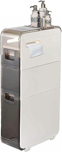OPSREY Slim Bathroom Cabinet Storage Multifunctional Storage Cabinet With Drawers And Wheels, Plastic Freestanding Side Cabinet Slim Toilet Paper