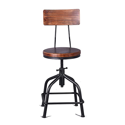 Topower American Antique Industrial Design Black Metal Bar Stool Adjustable Swivel Counter Stools Indoor House Design Set of 2 (Black 2pcs, Woode