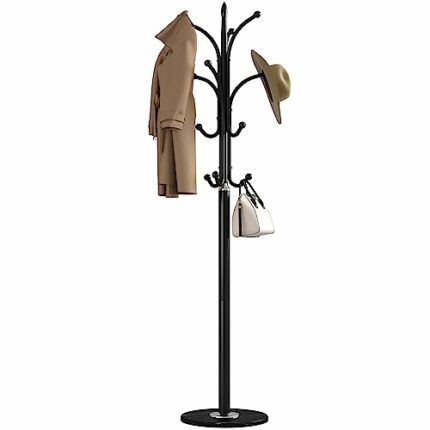 HOMEFORT Metal Coat Rack Stand,Free Standing Hat Hanger with Marble Base,Hall Tree with 12 Hooks for Hanging Hat,Clothes,Bag,Entryway Storage Org