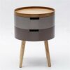 SDFGH Bedroom Small Simple Bedside Table Round Bedside Table, Side Table Double Drawer Bedside Table