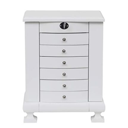 FGHOEV Handcrafted Wooden Jewelry Box Organizer Wood 7 Layers Case with 6 Drawers-White