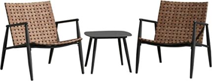 Grand patio Outdoor Resin Wicker Leather-Look Bistro Set 3 Piece, All Weather Rattan, Garden Furniture Set with 2 Chairs and 1 Small Side Table,