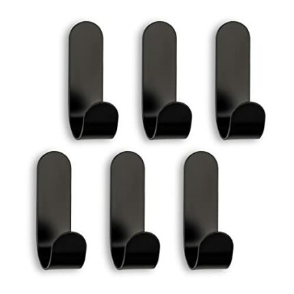 SEBSON® Self Adhesive Hooks for Bathroom Tiles or Kitchen 6 Pack, Towel Hooks No Drill, Hand Towel Holder Stainless Steel 60x18x33mm Black