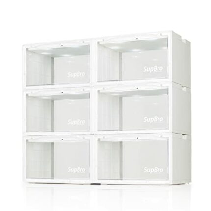 SupBro Led Collection Crate - Voice Control - Easy Access Storage Shoes box, Stackable Shoe Storage with clear plastic door for sneakers (11.2 x