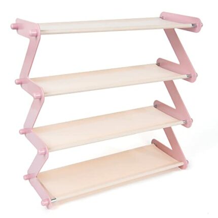 TRTRin Simple Trending 4-Tier Stackable Shoe Rack, Light Pink kids shoe rack: 1 Packs, Can hold 6,8 pairs of children's shoes small shoe rack, fl