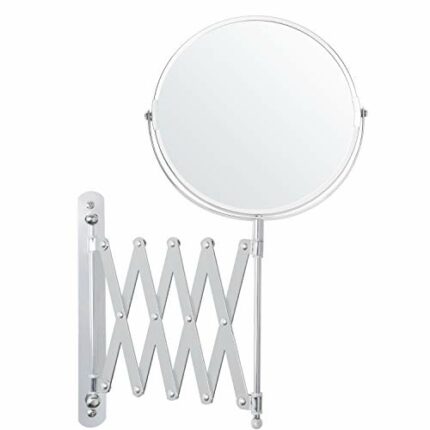 BELLE VOUS Chrome Wall Mounted Extendable 360° Swivel Mirror - 3X Magnification - 17.5 x 18.5cm/6.88 x 7.28 inches - Double Sided Rotating Stainl