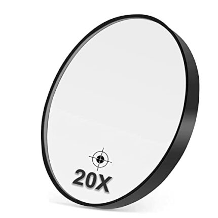 STEK 20x Travel Magnifying Mirror with Two Suction Cups, Pocket Make Up Cosmetic Vanity Mirror for Shaving & Eye Makeup, Professional Eyebrow Mir