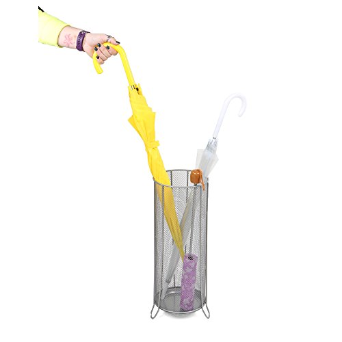 Mind Reader Umbrella Stand Rack Holder for Canes, Walking Sticks, Home and Office, Silver - UMBHMESH-SIL