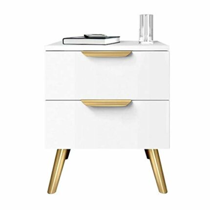 JYDQM 2 Drawer Wooden Nightstand with Metal Pulls and Hairpin Legs, White and Gold，Mini Locker for Living for Bedroom