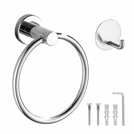 1 Piece Stainless Steel Self-Adhesive Towel Ring with 1 Piece Self-Adhesive Hook, Self-Adhesive Towel Rack, Towel and Bath Towel Hanging Ring, Su
