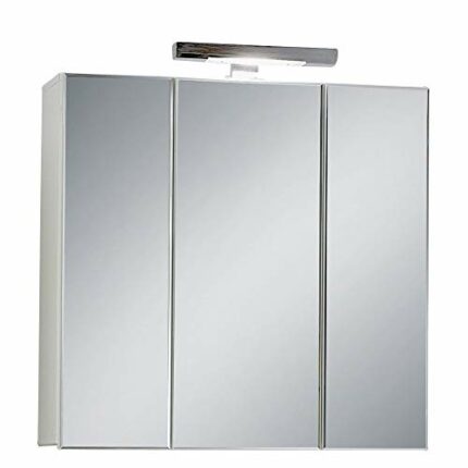 FMD Mirrored Bathroom Cabinet with Lighting, Wood, White, 70x19x69 cm
