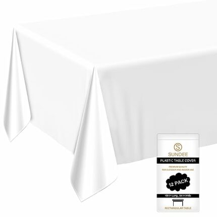 sundee Premium Plastic Table Cloths for Rectangle Tables(54" x 108"),12 Pack Disposable Waterproof Table Cover for Parties,Weddings,Picnic BBQ,Bi