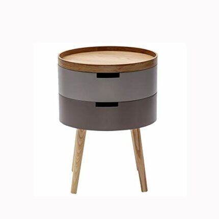 SDFGH Bedroom Small Simple Bedside Table Round Bedside Table, Side Table Double Drawer Bedside Table