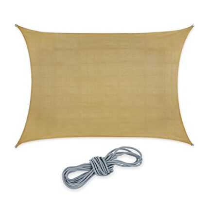 Relaxdays Rectangular Sun Shade Sail 3 x 4 m HDPE Fabric UV Stabilised Concave Sun Shade with Guy Ropes Sand