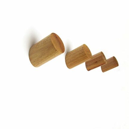 Solid Oak Designer Wooden Wall Hook Pegs Hat and Coat Hanger Hallway Storage - Set of Four (6X3, Natural)