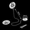 Stainless Steel Retainer Bath Plug Waste and Overflow 45cm Ball Chain Including Water Plug with 70mm Diameter Waste Assembly Bath Plug with Chain