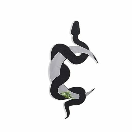 Hodeffior Boho Wooden Snake Shaped Wall Decor Crescent Moon Snake Mirror Wall Hanging Decor Aesthetic Mirror Decorations for Living Room Bedroom