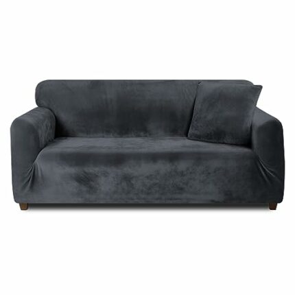 Teynewer Thick Velvet Sofa Covers 1 2 3 4 Seater High Stretch Non-Slip Couch Cover Furniture Protector Plush Sofa Slipcovers with 1 pillowcase fo