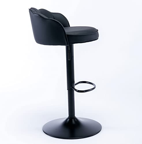 Swivel Faux Leather Barstools Adjusatble Seat Height Modern Upholstered Bar Stools, Black Metal Footrest Base, for Dining Room Breakfast Home Pub
