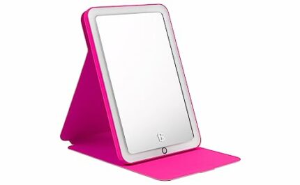 eKids Barbie Travel Mirror with Light and Adjustable Stand, Shatterproof Makeup Mirror with Rechargeable Battery, Designed for Fans of Barbie Acc