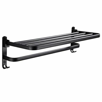 N/A Black Towel Rack Space Aluminium Racks Elegant Black Towel Rack Hotel Bathroom Pendant Set Towel Bar Wall Mount Free Punch