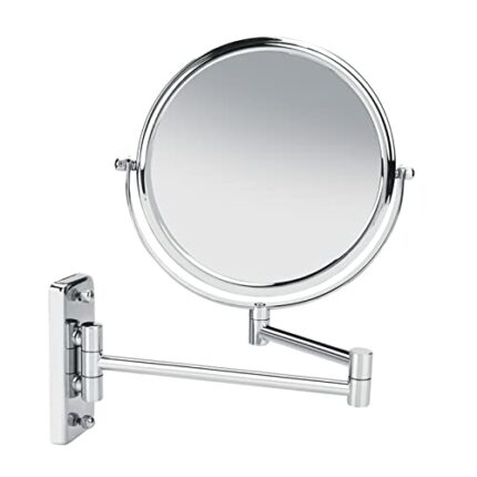 NIKOU Double-Sided Swivel Wall Mount Makeup Mirror - 8 Inch, 3X Magnification, Stylish Silver Finish - Perfect for Your Beauty Routine