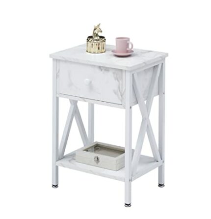 VECELO Nightstand, 1 Drawer Dresser Bedside Furniture, Night Stand, End Table with Shelf, White, for Bedroom, Closet, Dorm