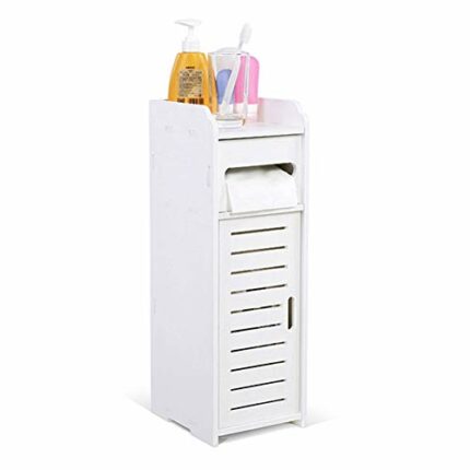 Bathroom Cabinet Free Standing Bathroom Storage Cabinet Wood-plastic Board Slim Bathroom Storage Unit, White Bathroom Storage Toilet Roll Cabinet