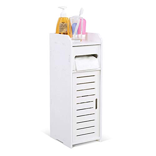 Bathroom Cabinet Free Standing Bathroom Storage Cabinet Wood-plastic Board Slim Bathroom Storage Unit, White Bathroom Storage Toilet Roll Cabinet
