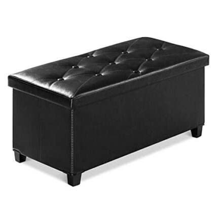 BRIAN & DANY Ottoman Storage Box with 4 Wood Legs, Faux Leather Foot Stool, Footstools for Living Room, Black, 76 x 38 x 38 cm