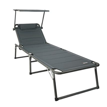 HOMECALL Aluminium Sun-Lounger with 2x1 Textilene Padding, Quick-Dry Foam, and Sun Shade, XXL (200 x 70 cm) - Charcoal Grey
