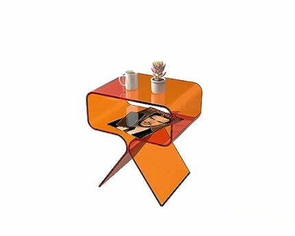 Cutora Acrylic Side Table Orange Nightstand 2 Tiers Bedside Table Modern Design 17.7" x 15.4" x 11.8" End Table for Bedroom Living Room Office