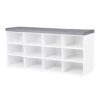DINZI LVJ Shoe Bench, 9 Cubbies Shoe Organizer for Entryway, Storage Bench with Cushion, Cubby Shoe Rack with Adjustable Shelves for Living Room,
