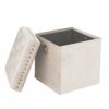 Inspire Me! Home Décor Anastasia Ottoman with Lux Metal Studs and Functional Handle Detailing, Classy Sand Shell Soft Velvet, 40 x 40 x 43 cm, Tu