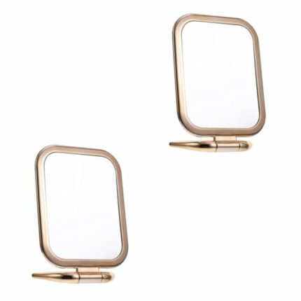 Beavorty 2pcs double sided makeup mirror home travel mirror Magnifying double side folding Portable Tabletop Makeup Mirror LED lighted mirror Cos